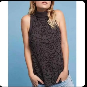 Anthropologie Medow Rue purple floral burnout turtle neck tank top